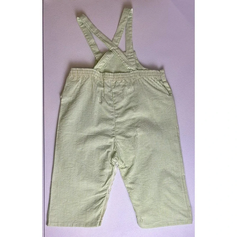 Penney's Seersucker Overalls Kids‎ Size 18M Green White Vintage Anchor Nautical